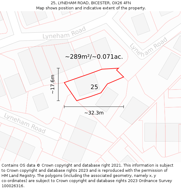 25, LYNEHAM ROAD, BICESTER, OX26 4FN: Plot and title map