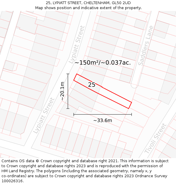25, LYPIATT STREET, CHELTENHAM, GL50 2UD: Plot and title map