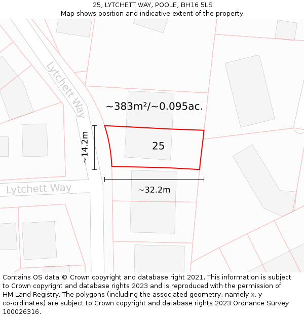 25, LYTCHETT WAY, POOLE, BH16 5LS: Plot and title map