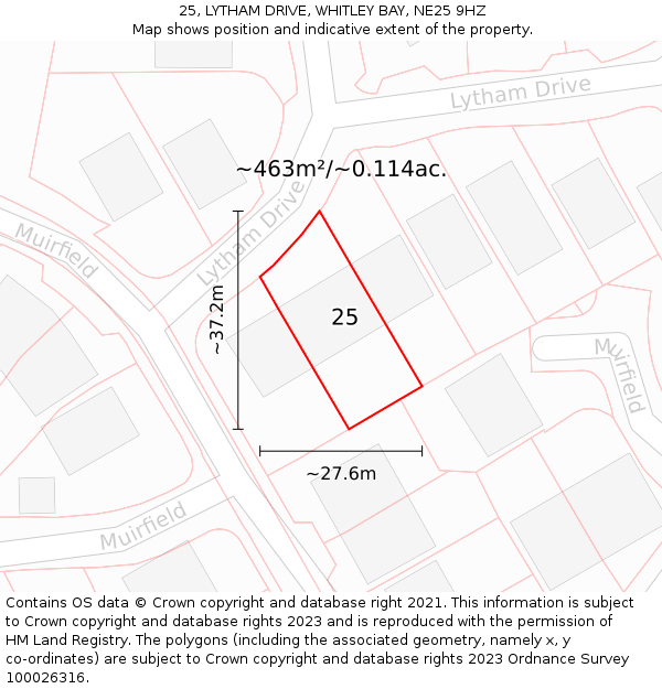 25, LYTHAM DRIVE, WHITLEY BAY, NE25 9HZ: Plot and title map