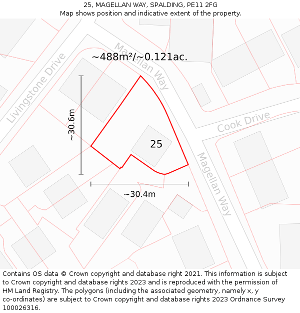 25, MAGELLAN WAY, SPALDING, PE11 2FG: Plot and title map