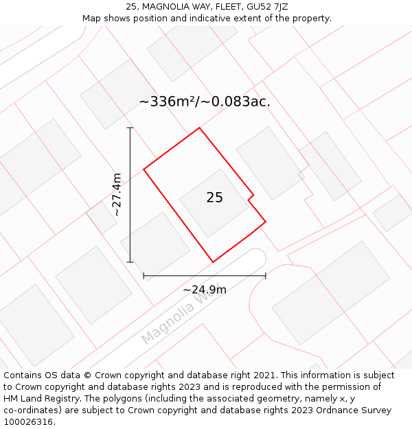 25, MAGNOLIA WAY, FLEET, GU52 7JZ: Plot and title map