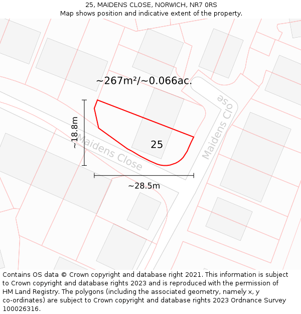 25, MAIDENS CLOSE, NORWICH, NR7 0RS: Plot and title map