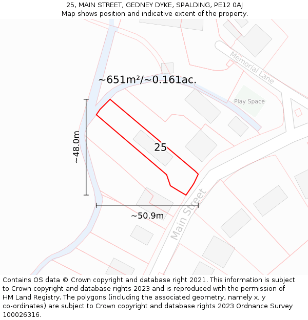 25, MAIN STREET, GEDNEY DYKE, SPALDING, PE12 0AJ: Plot and title map
