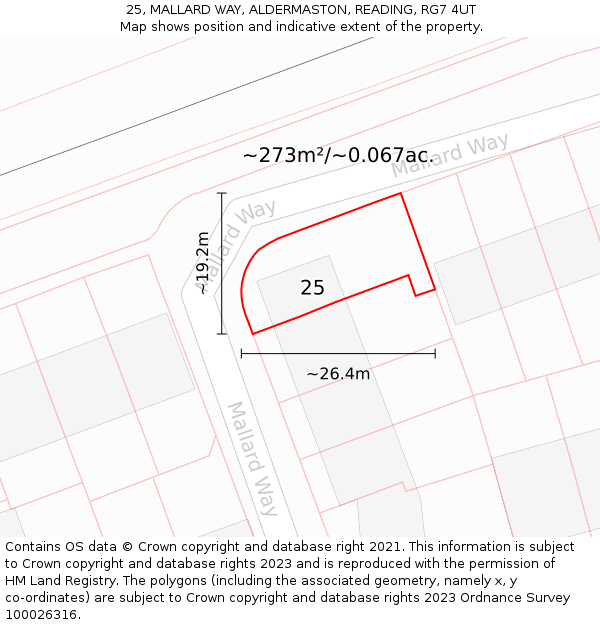 25, MALLARD WAY, ALDERMASTON, READING, RG7 4UT: Plot and title map