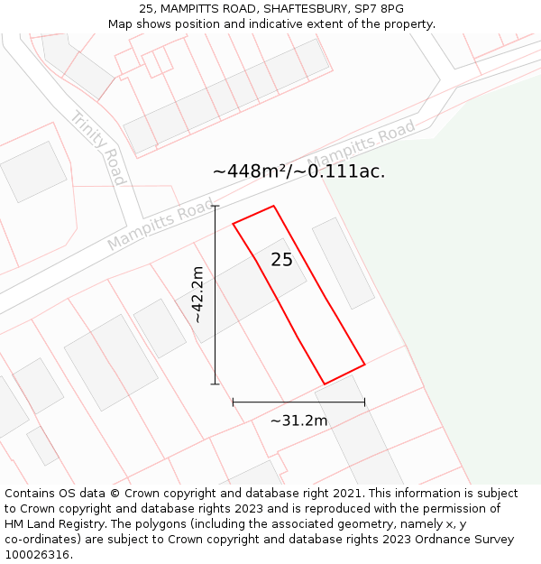 25, MAMPITTS ROAD, SHAFTESBURY, SP7 8PG: Plot and title map