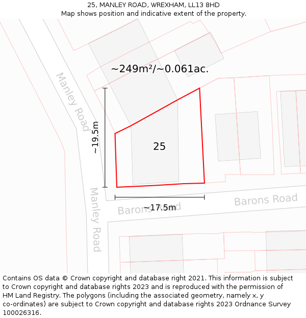 25, MANLEY ROAD, WREXHAM, LL13 8HD: Plot and title map