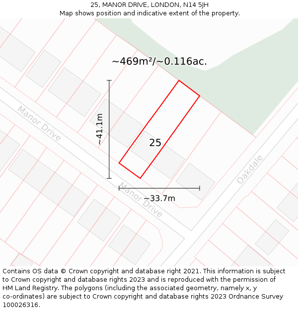 25, MANOR DRIVE, LONDON, N14 5JH: Plot and title map
