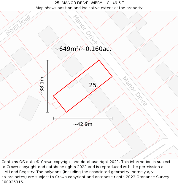 25, MANOR DRIVE, WIRRAL, CH49 6JE: Plot and title map