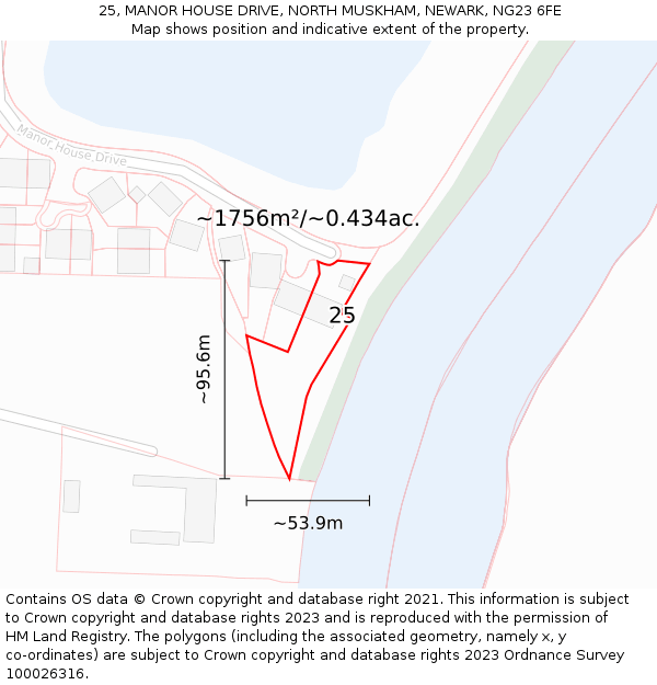 25, MANOR HOUSE DRIVE, NORTH MUSKHAM, NEWARK, NG23 6FE: Plot and title map