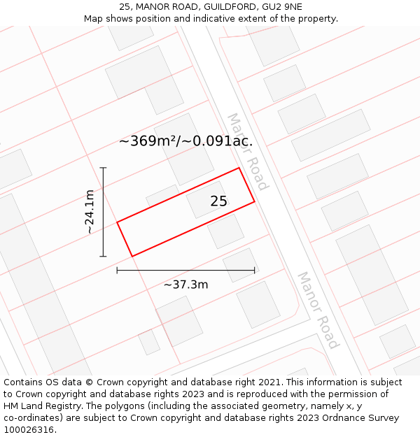 25, MANOR ROAD, GUILDFORD, GU2 9NE: Plot and title map