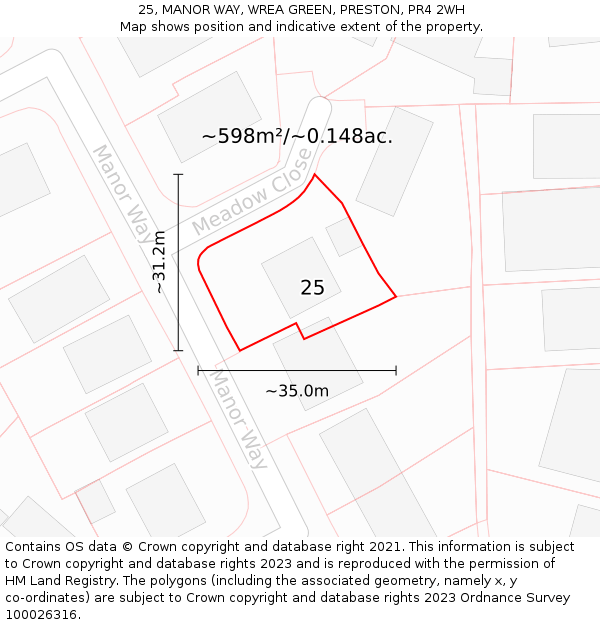 25, MANOR WAY, WREA GREEN, PRESTON, PR4 2WH: Plot and title map