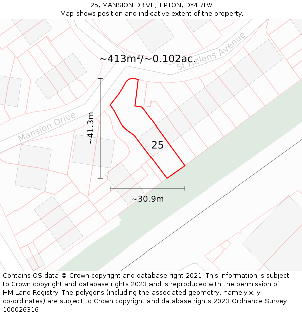 25, MANSION DRIVE, TIPTON, DY4 7LW: Plot and title map