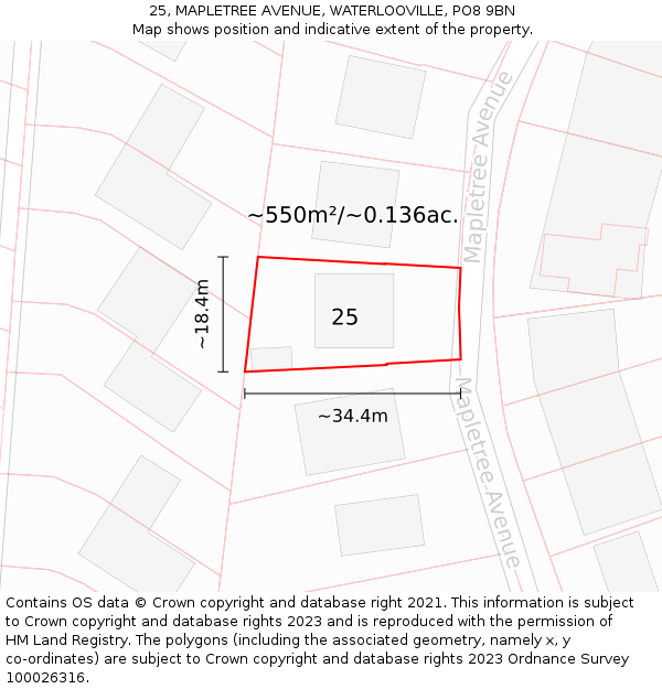 25, MAPLETREE AVENUE, WATERLOOVILLE, PO8 9BN: Plot and title map