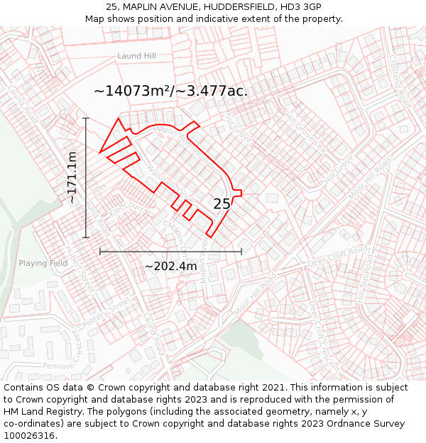 25, MAPLIN AVENUE, HUDDERSFIELD, HD3 3GP: Plot and title map