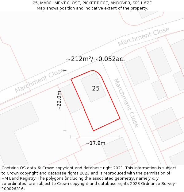 25, MARCHMENT CLOSE, PICKET PIECE, ANDOVER, SP11 6ZE: Plot and title map