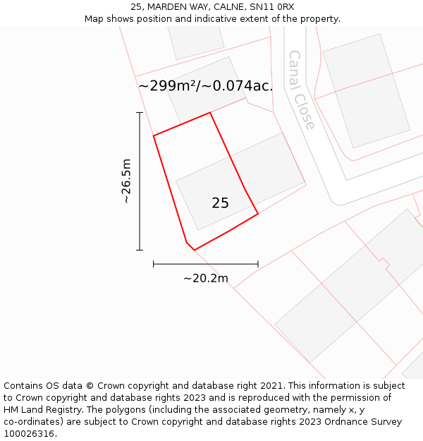 25, MARDEN WAY, CALNE, SN11 0RX: Plot and title map