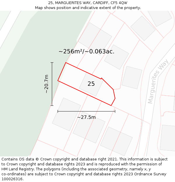 25, MARGUERITES WAY, CARDIFF, CF5 4QW: Plot and title map