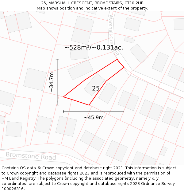 25, MARSHALL CRESCENT, BROADSTAIRS, CT10 2HR: Plot and title map