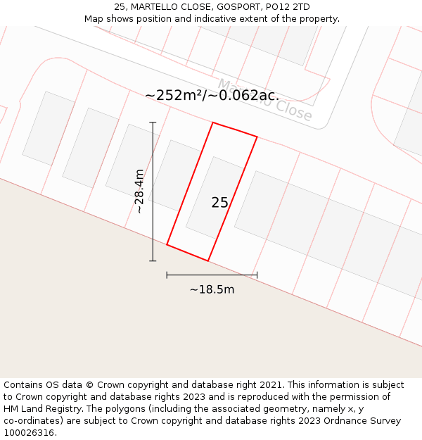 25, MARTELLO CLOSE, GOSPORT, PO12 2TD: Plot and title map