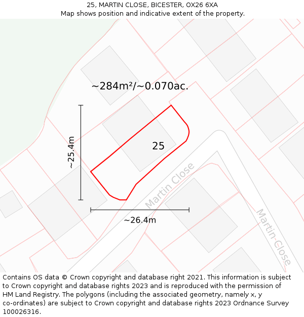 25, MARTIN CLOSE, BICESTER, OX26 6XA: Plot and title map