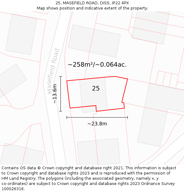 25, MASEFIELD ROAD, DISS, IP22 4PX: Plot and title map