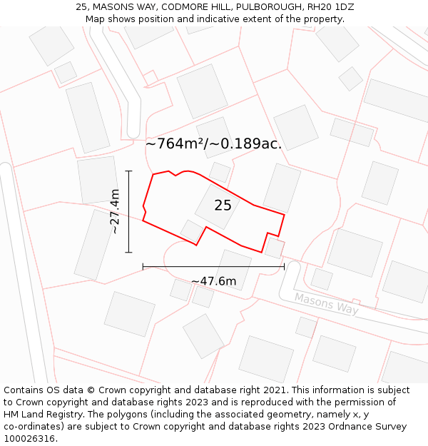 25, MASONS WAY, CODMORE HILL, PULBOROUGH, RH20 1DZ: Plot and title map