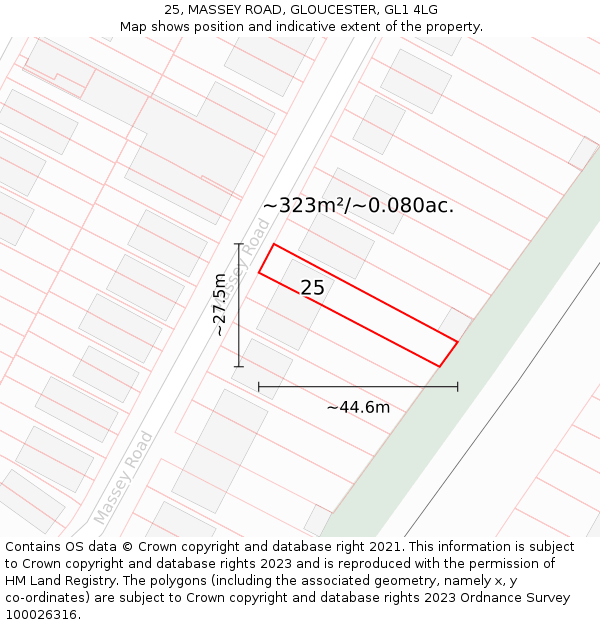 25, MASSEY ROAD, GLOUCESTER, GL1 4LG: Plot and title map