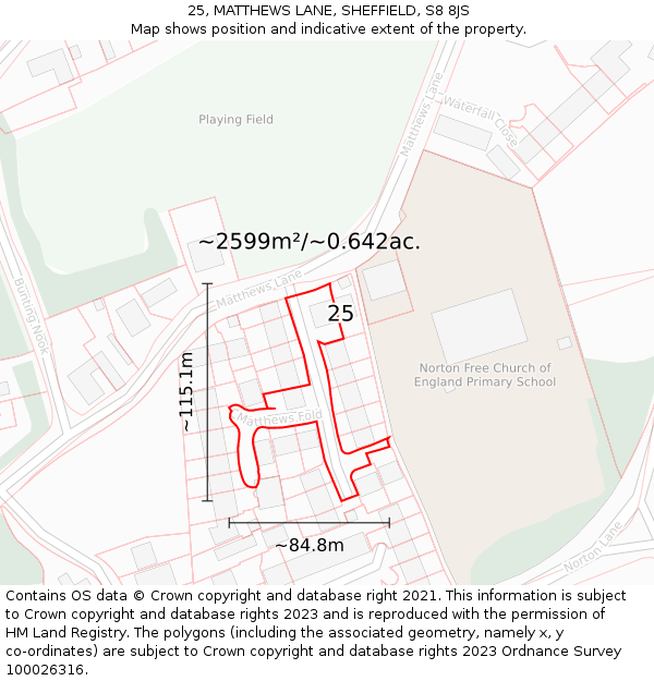 25, MATTHEWS LANE, SHEFFIELD, S8 8JS: Plot and title map