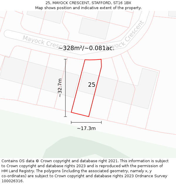 25, MAYOCK CRESCENT, STAFFORD, ST16 1BX: Plot and title map