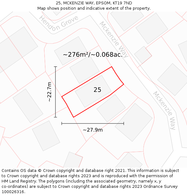 25, MCKENZIE WAY, EPSOM, KT19 7ND: Plot and title map