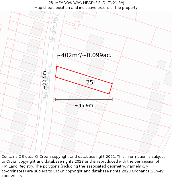 25, MEADOW WAY, HEATHFIELD, TN21 8AJ: Plot and title map