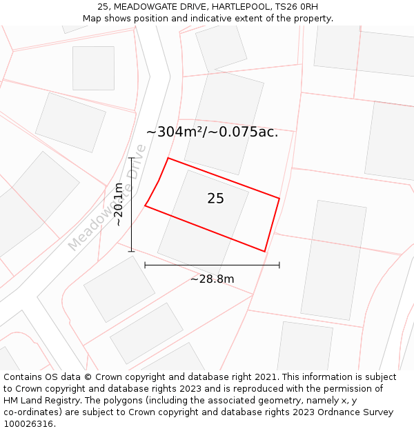 25, MEADOWGATE DRIVE, HARTLEPOOL, TS26 0RH: Plot and title map