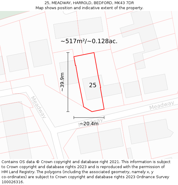 25, MEADWAY, HARROLD, BEDFORD, MK43 7DR: Plot and title map