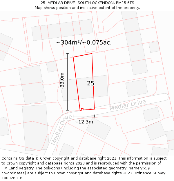 25, MEDLAR DRIVE, SOUTH OCKENDON, RM15 6TS: Plot and title map