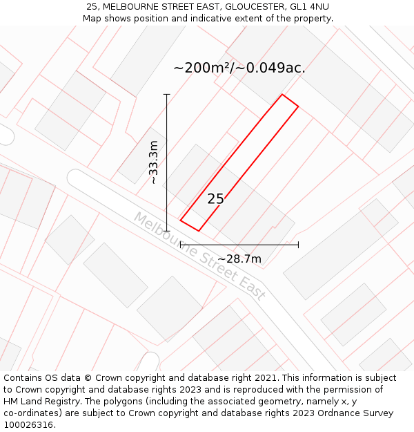 25, MELBOURNE STREET EAST, GLOUCESTER, GL1 4NU: Plot and title map