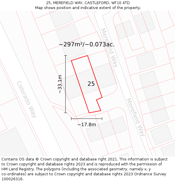 25, MEREFIELD WAY, CASTLEFORD, WF10 4TD: Plot and title map