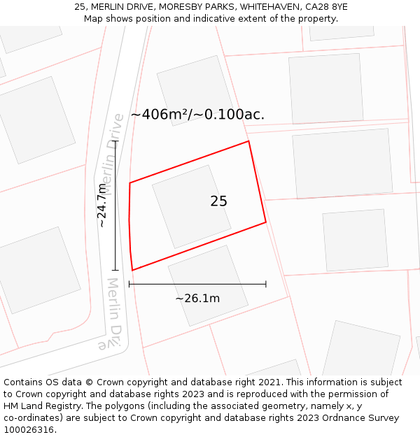 25, MERLIN DRIVE, MORESBY PARKS, WHITEHAVEN, CA28 8YE: Plot and title map