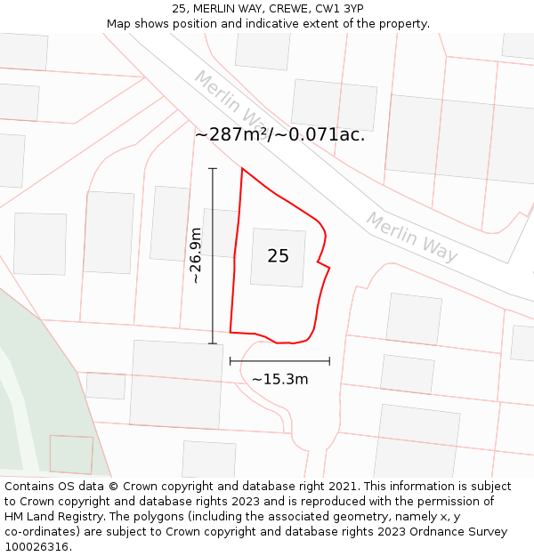 25, MERLIN WAY, CREWE, CW1 3YP: Plot and title map