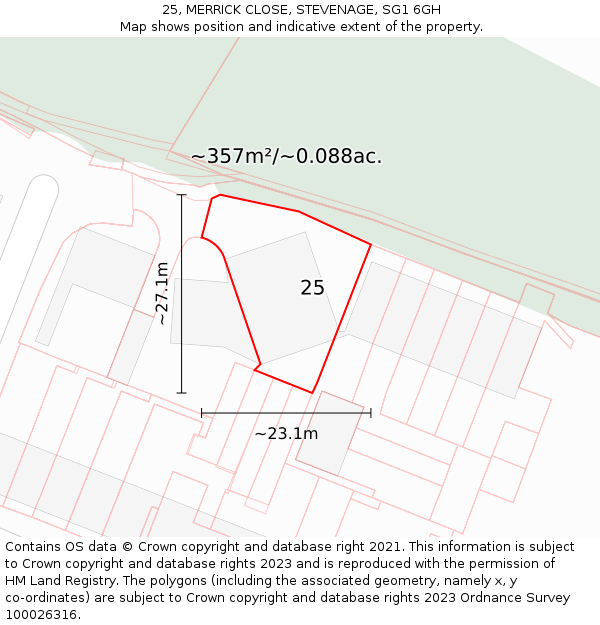 25, MERRICK CLOSE, STEVENAGE, SG1 6GH: Plot and title map