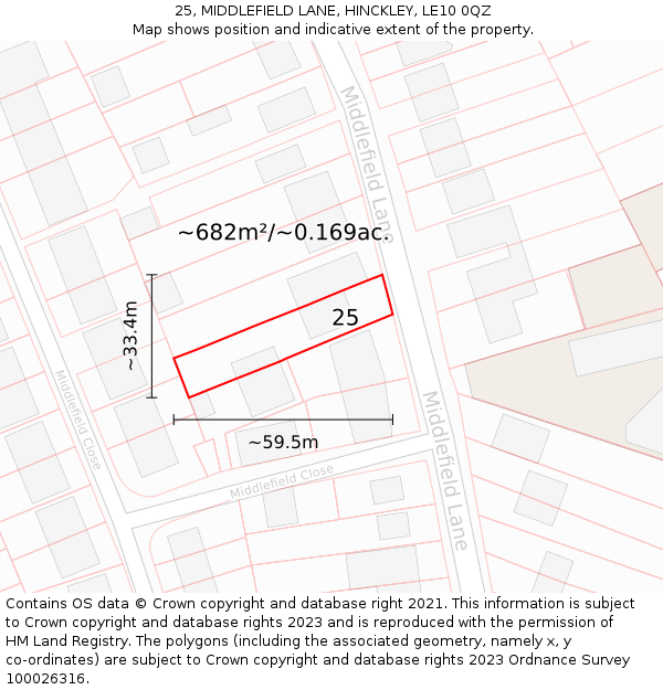 25, MIDDLEFIELD LANE, HINCKLEY, LE10 0QZ: Plot and title map