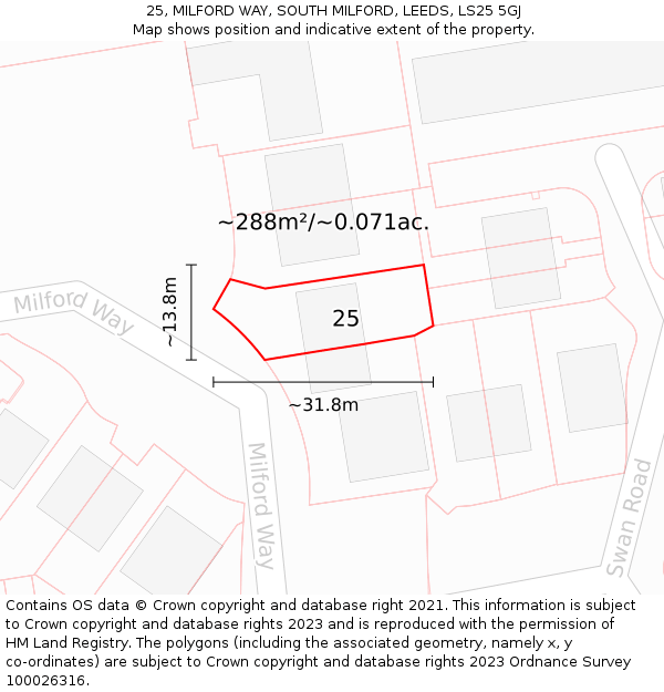 25, MILFORD WAY, SOUTH MILFORD, LEEDS, LS25 5GJ: Plot and title map