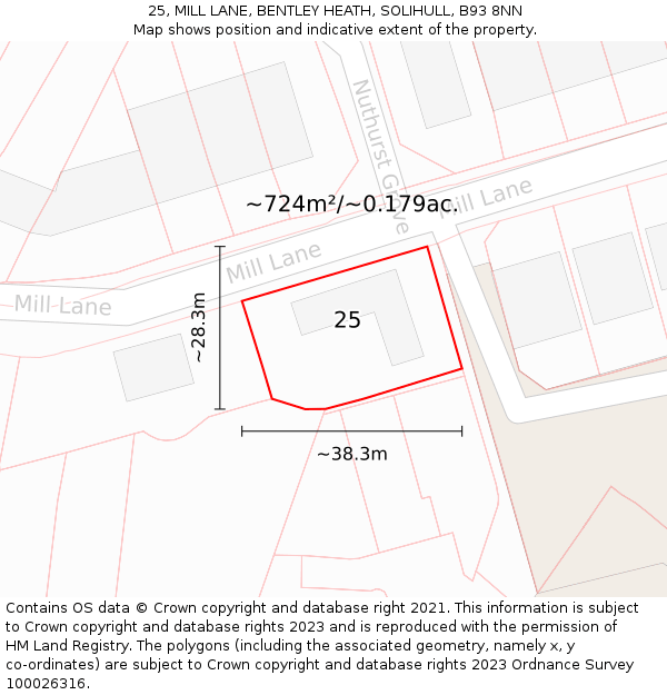 25, MILL LANE, BENTLEY HEATH, SOLIHULL, B93 8NN: Plot and title map