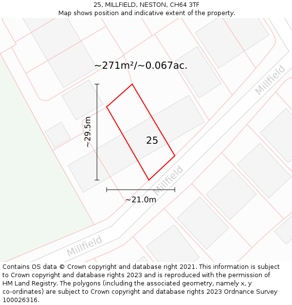 25, MILLFIELD, NESTON, CH64 3TF: Plot and title map