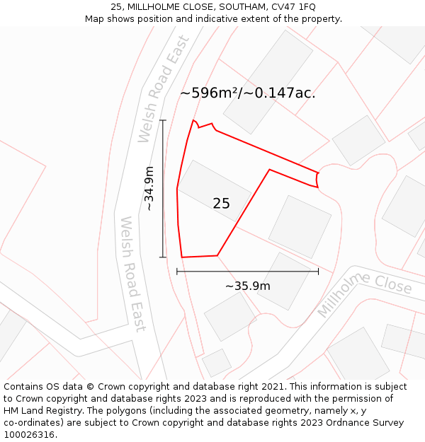 25, MILLHOLME CLOSE, SOUTHAM, CV47 1FQ: Plot and title map
