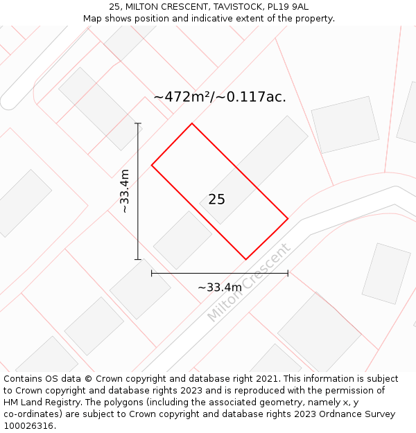 25, MILTON CRESCENT, TAVISTOCK, PL19 9AL: Plot and title map