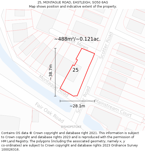 25, MONTAGUE ROAD, EASTLEIGH, SO50 6AG: Plot and title map