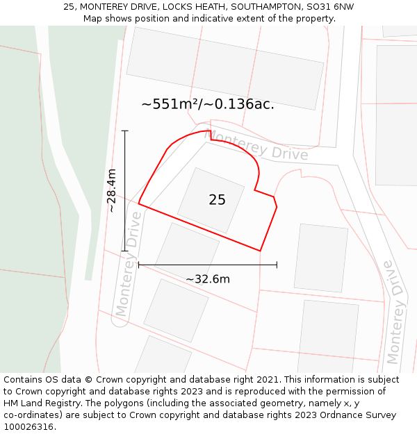 25, MONTEREY DRIVE, LOCKS HEATH, SOUTHAMPTON, SO31 6NW: Plot and title map