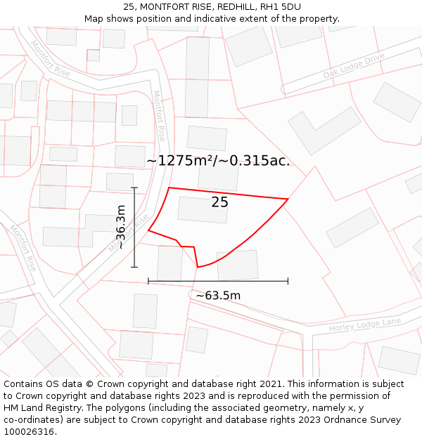 25, MONTFORT RISE, REDHILL, RH1 5DU: Plot and title map