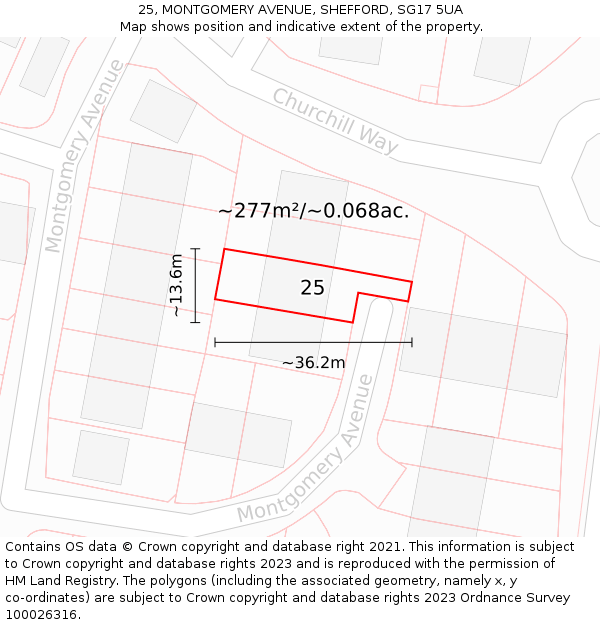 25, MONTGOMERY AVENUE, SHEFFORD, SG17 5UA: Plot and title map